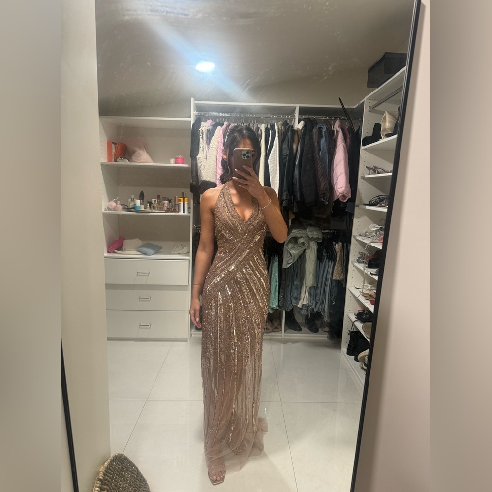 Karen Millen Metallic Embellished and Beaded Halter Maxi Dress